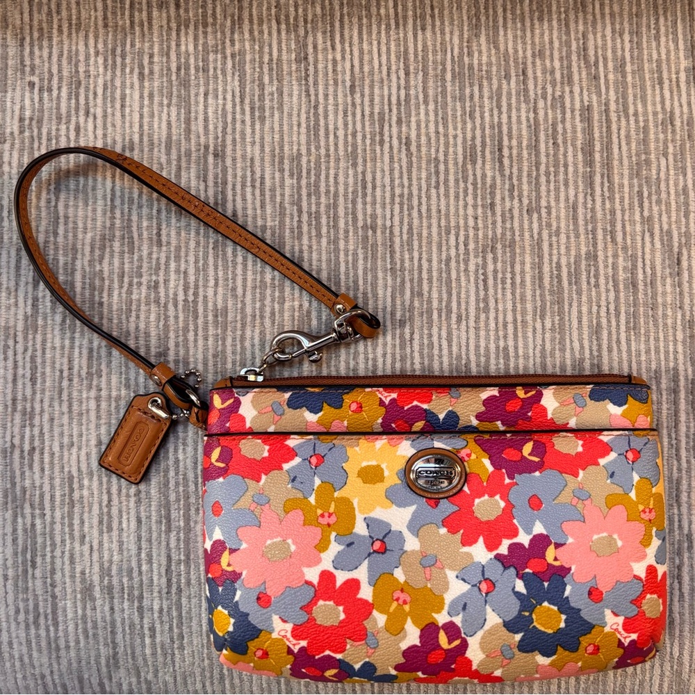 Coach Floral Wristlet - Red, Pink, Yellow, Blue